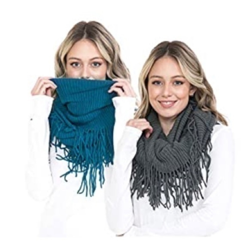 (G1) New Tassel Fringe Knit Infinity Scarf TEAL